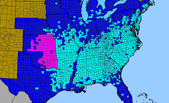 The range of Lespedeza cuneata